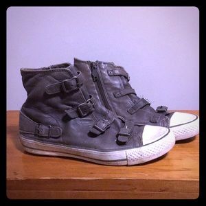 Ash Leather Buckle High Tops In Grey - image 1